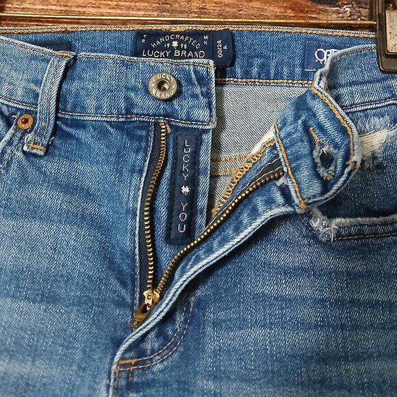 Lucky Brand Jeans Size 00 24 Bridgette Skinny Distressed Blue Denim Stretch - Picture 6 of 11